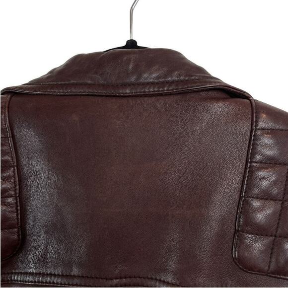 All Saints Conroy Crinkled Quilted Shoulder Leather Biker Jacket Oxblood Size M - Picture 6 of 11